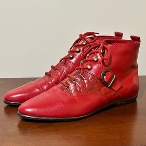 Connie Foxy Red Leather Ankle Boots Size 7B
